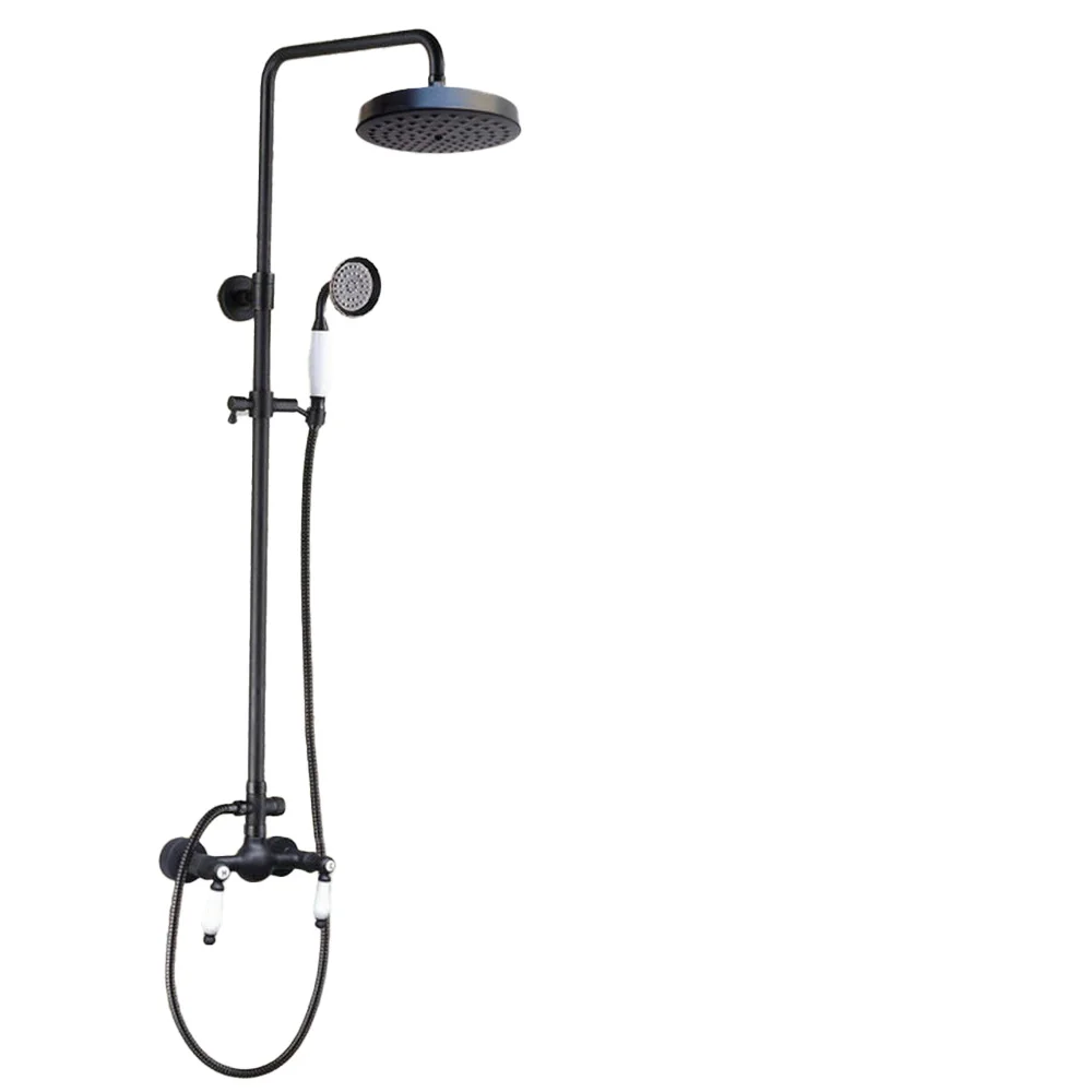 Black Oil Rubbed Brass Dual Ceramic Handle Bathroom 8 Inch Round Rain Shower Faucet Set Bath Mixer Tap Hand Shower mrs475
Black Oil Rubbed Brass Dual Ceramic Handle Bathroom 8 Inch Round Rain Shower Faucet Set Bath Mixer Tap Hand Shower mrs475