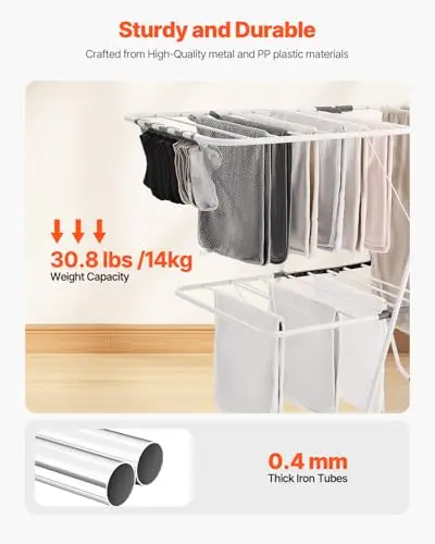 Sturdy 2-Tier Foldable Laundry Drying Rack With 31 Rods, Sock Clips, Height Adjustable Metal Frame, Indoor Outdoor Use, White
Sturdy 2-Tier Foldable Laundry Drying Rack With 31 Rods, Sock Clips, Height Adjustable Metal Frame, Indoor Outdoor Use, White