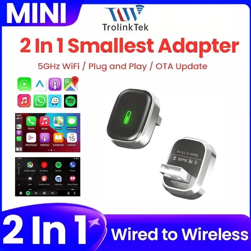 TrolinkTek 5.0 Mini Ultra Wireless CarPlay Adapter Android Auto Wireless Dongle For VW Toyota Nissan Honda Ford Benz 99% OEM Car
TrolinkTek 5.0 Mini Ultra Wireless CarPlay Adapter Android Auto Wireless Dongle For VW Toyota Nissan Honda Ford Benz 99% OEM Car