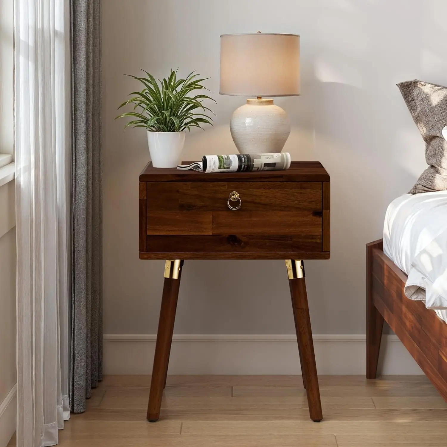 Solid Wood Nightstand, Fully Assembled, 1-Drawer, Mid-Century, Dark Chocolate
Solid Wood Nightstand, Fully Assembled, 1-Drawer, Mid-Century, Dark Chocolate