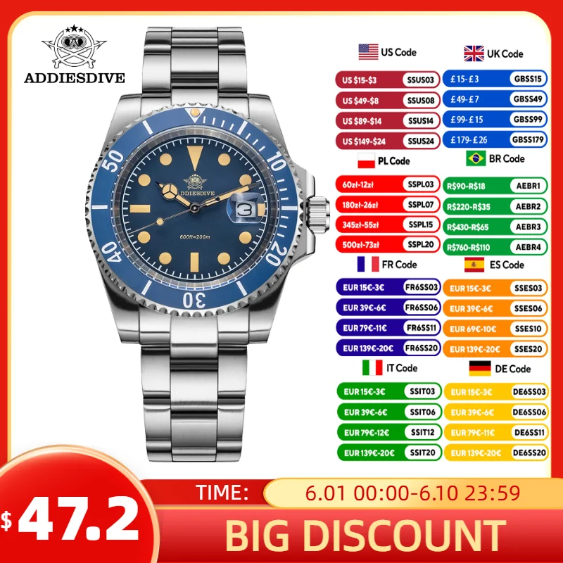 ADDIESDIVE Watch For Men New Quartz Wristwatch Ceramic Bezel Diving 200m Luminous 41mm Automatic Date Sports Diver Men's Watch
ADDIESDIVE Watch For Men New Quartz Wristwatch Ceramic Bezel Diving 200m Luminous 41mm Automatic Date Sports Diver Men's Watch