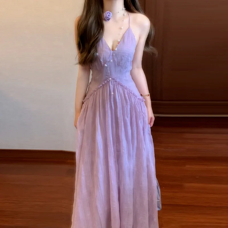 Seaside Vacation Purple Sling Dress Children's Summer 2025 New French Temperament Gentle Backless Long Dress
Seaside Vacation Purple Sling Dress Children's Summer 2025 New French Temperament Gentle Backless Long Dress