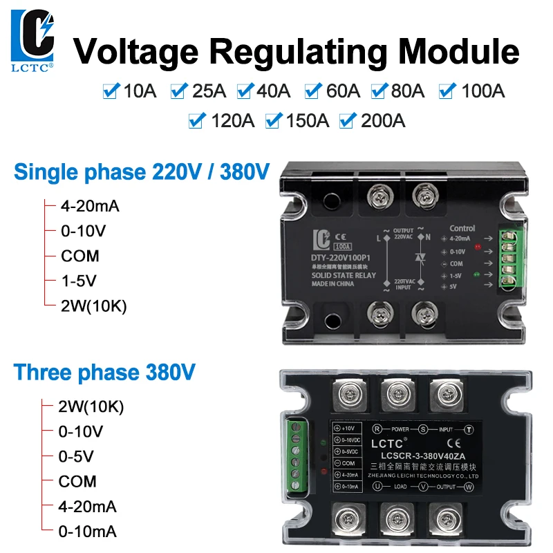 LCTC Single-phase 220V380V Voltage Regulator Module 10a25a40a60a80a100a150a Three-phase 380V Intelligent AC Voltage Regulator
LCTC Single-phase 220V380V Voltage Regulator Module 10a25a40a60a80a100a150a Three-phase 380V Intelligent AC Voltage Regulator