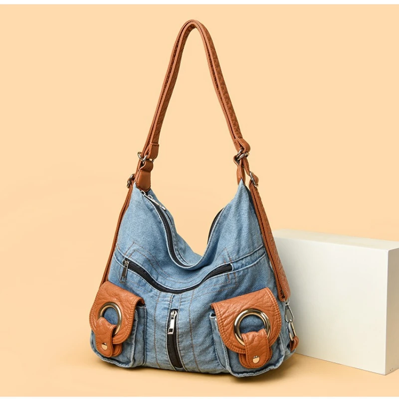 Retro Denim Shoulder Tote Bag, Streetwear Large Capacity 3-in-1 Soft Crossbody, Multi-Pocket Casual Commuter with Zipper Closure
Retro Denim Shoulder Tote Bag, Streetwear Large Capacity 3-in-1 Soft Crossbody, Multi-Pocket Casual Commuter with Zipper Closure