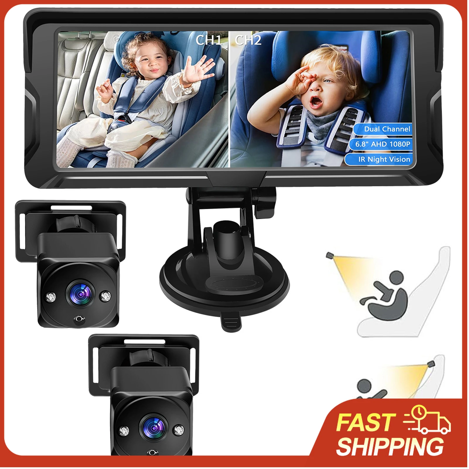 Car Baby Camera Dual Channel 6.8inch 1080P Display with 2 IR Night Vision Camera and 150° Wide View Angle Automotive Baby Camera
Car Baby Camera Dual Channel 6.8inch 1080P Display with 2 IR Night Vision Camera and 150° Wide View Angle Automotive Baby Camera