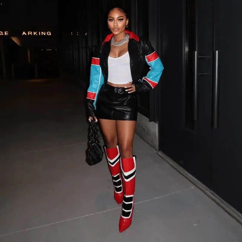 Color Patchwork PU Leather Jackets Women Punk Moto Lapel Collar Zipper Long Sleeve Coats Crop Tops Y2K Streetwear Clothing
Color Patchwork PU Leather Jackets Women Punk Moto Lapel Collar Zipper Long Sleeve Coats Crop Tops Y2K Streetwear Clothing