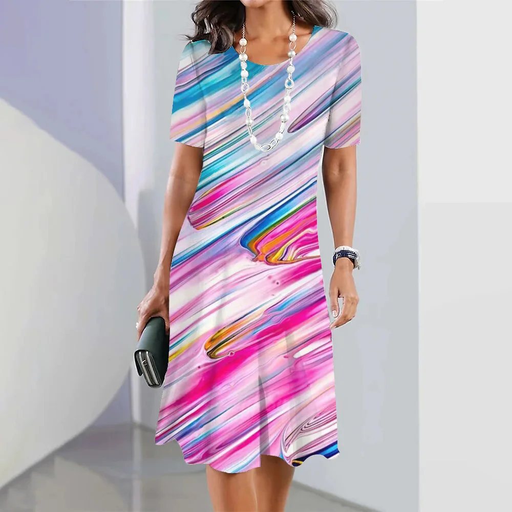 Summer Women's Fashionable Dress Colorful Printed Round Neck Short Sleeved Skirt Loose Beach Skirt Sexy Skirt Women's Dress
Summer Women's Fashionable Dress Colorful Printed Round Neck Short Sleeved Skirt Loose Beach Skirt Sexy Skirt Women's Dress