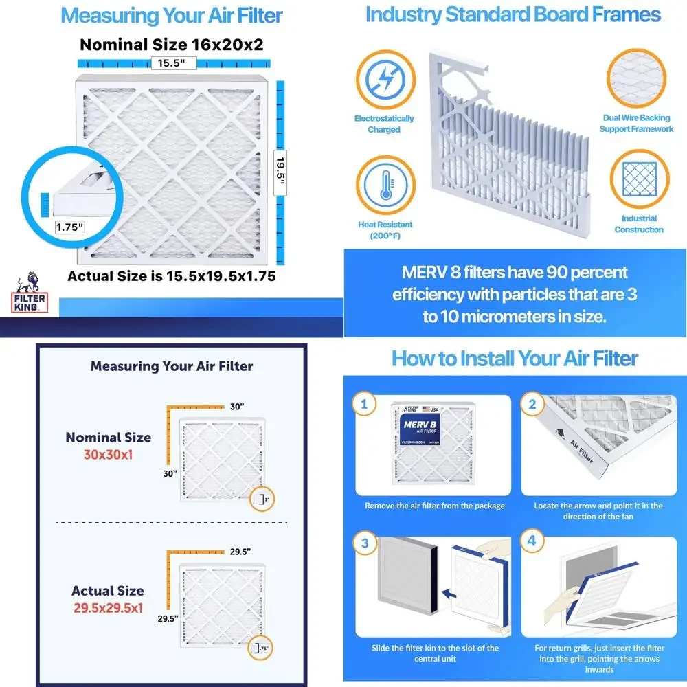 12-Pack 16x20x2 MERV 8 Pleated Air Filters for Dust & Allergy Control, Made in USA, HVAC Compatible
12-Pack 16x20x2 MERV 8 Pleated Air Filters for Dust & Allergy Control, Made in USA, HVAC Compatible