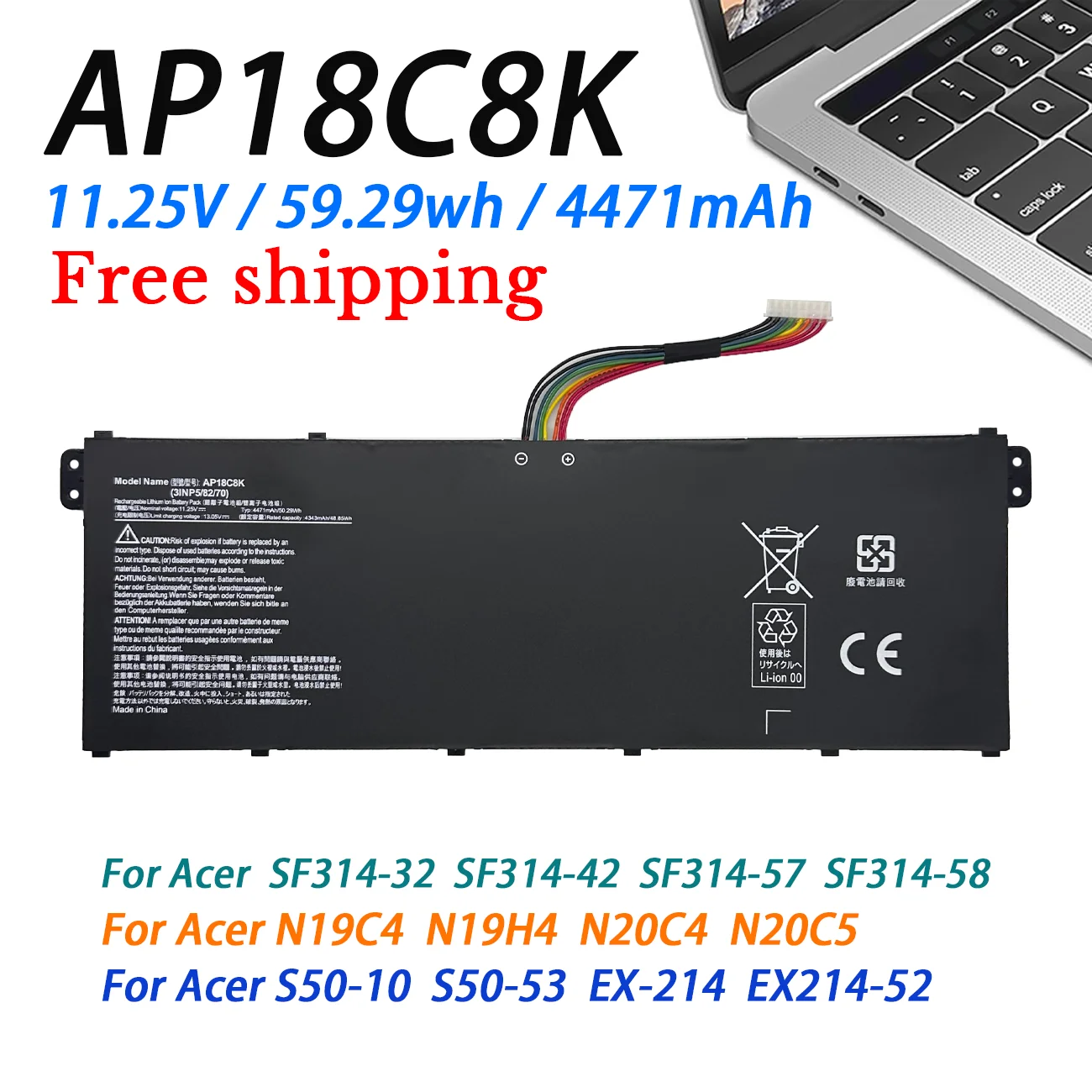 Новая аккумуляторная батарея AP18C8K для ноутбука Acer Aspire SF314-32 SF314-42 A315-58G N19C4 N20C5 N18Q13 A514-52 EX-214
Новая аккумуляторная батарея AP18C8K для ноутбука Acer Aspire SF314-32 SF314-42 A315-58G N19C4 N20C5 N18Q13 A514-52 EX-214