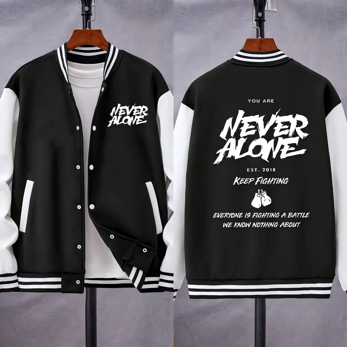 You Are Never Alone Keep Fighting Боксерские куртки с принтом Мужская модная флисовая бейсбольная форма с карманами Свободная мужская одежда Мягкий топ
You Are Never Alone Keep Fighting Боксерские куртки с принтом Мужская модная флисовая бейсбольная форма с карманами Свободная мужская одежда Мягкий топ