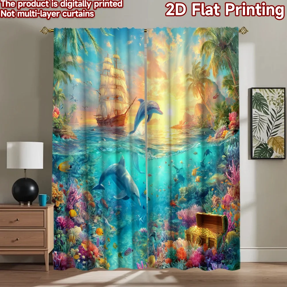 2D flat printing 2pcs Curtain Dolphins Jumping Ship Coral Digital Printed Polyester Drapes Party Decorations Use for Holiday
2D flat printing 2pcs Curtain Dolphins Jumping Ship Coral Digital Printed Polyester Drapes Party Decorations Use for Holiday