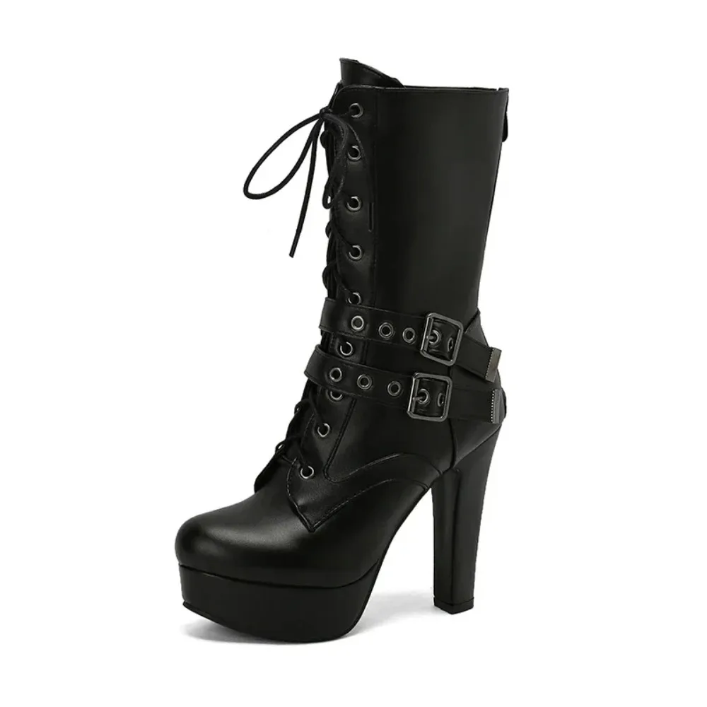 Punk Gothic White Yellow Navy Blue Round Toe Thick High Heels Women Mid-calf Boots Lace-up Zipper Platform Winter Shoes Size 50
Punk Gothic White Yellow Navy Blue Round Toe Thick High Heels Women Mid-calf Boots Lace-up Zipper Platform Winter Shoes Size 50