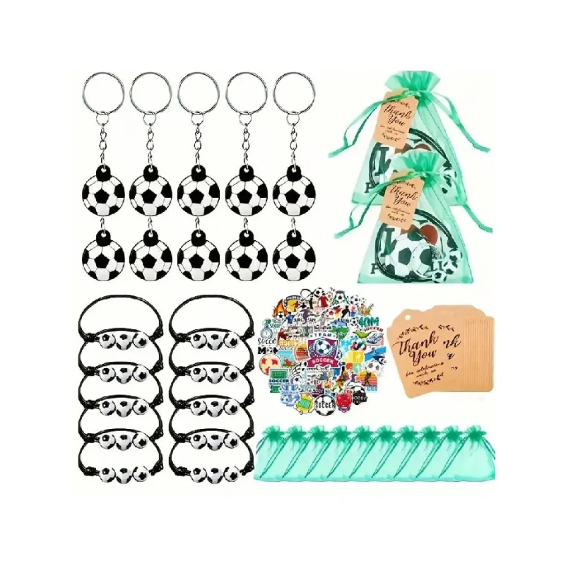 90pcs/10Set Football Party Souvenirs, Including Key Chains, Ribbon Bags, Bracelets, Stickers And Brown Paper Labels, Suitable fo
90pcs/10Set Football Party Souvenirs, Including Key Chains, Ribbon Bags, Bracelets, Stickers And Brown Paper Labels, Suitable fo