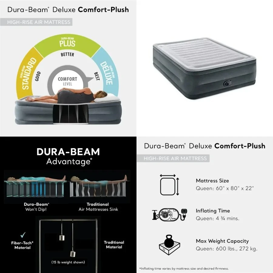 22in Queen Dura-Beam Comfort Plush High-Rise Inflatable Air Mattress with Built in Pump for Travel and Camping, 600lb Weight Capacity
22in Queen Dura-Beam Comfort Plush High-Rise Inflatable Air Mattress with Built in Pump for Travel and Camping, 600lb Weight Capacity