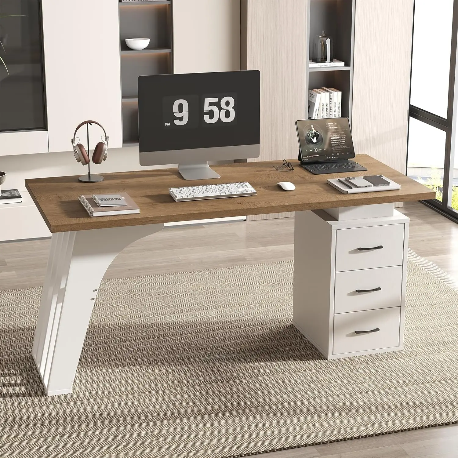 Farmhouse Executive Desk with 3 Drawers, 55 Inch Large Rustic Office Desk, Sturdy Manager Desk with Inclined Legs &, Customized
Farmhouse Executive Desk with 3 Drawers, 55 Inch Large Rustic Office Desk, Sturdy Manager Desk with Inclined Legs &, Customized