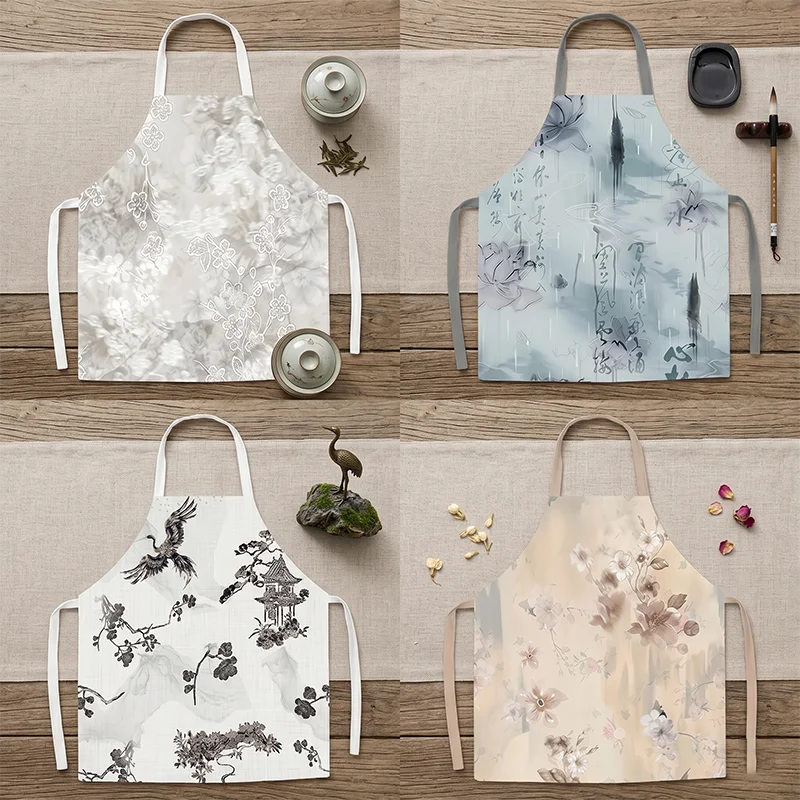 Chinese Style Ink Floral Cotton Linen Apron Women Sleeveless Kitchen Cooking Baking Pinafore Lotus Crane Landscape Art Chef Bib
Chinese Style Ink Floral Cotton Linen Apron Women Sleeveless Kitchen Cooking Baking Pinafore Lotus Crane Landscape Art Chef Bib