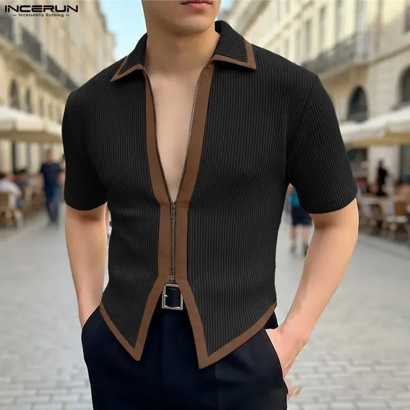 INCERUN Men Shirt Patchwork Lapel Short Sleeve Zipper Knitted Men Clothing Streetwear Tops Summer 2026 Fashion Casual Cardigan
INCERUN Men Shirt Patchwork Lapel Short Sleeve Zipper Knitted Men Clothing Streetwear Tops Summer 2026 Fashion Casual Cardigan