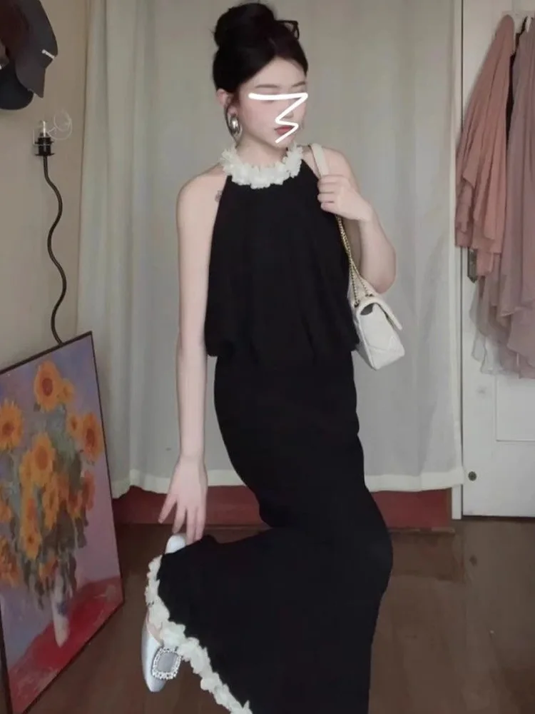Hebe Style Black Neck Hanging Dress Women Summer 2025 New Small Design Sleeveless Long Dress Two-Piece Set Fashionable Polyester
Hebe Style Black Neck Hanging Dress Women Summer 2025 New Small Design Sleeveless Long Dress Two-Piece Set Fashionable Polyester