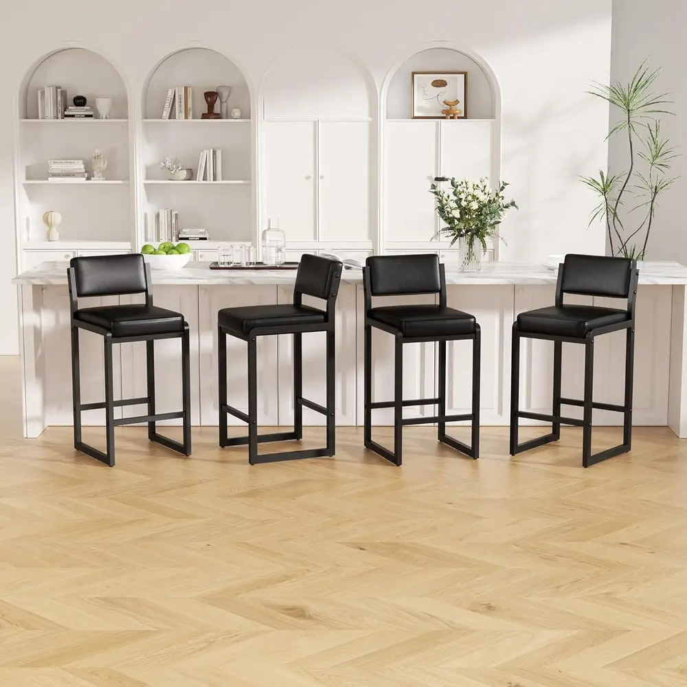 Set of 4 Leather Counter Height Bar Stools with Back and Footrest, Metal Legs, for Kitchen or Island, Black
Set of 4 Leather Counter Height Bar Stools with Back and Footrest, Metal Legs, for Kitchen or Island, Black