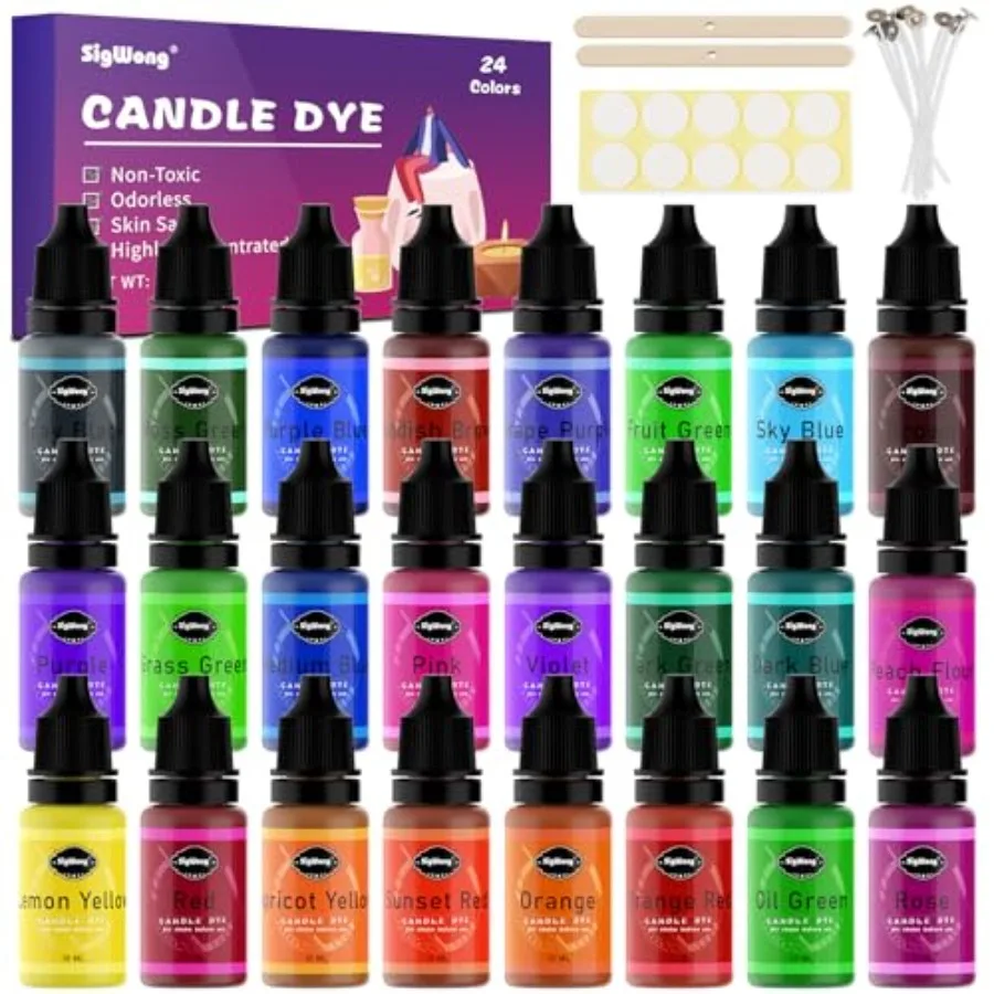 Candle Dye - 24 Colors Liquid Candle Making Dye for DIY candle making supplies Kit Food Grade Ingredients Oil-Based Candle Colo
Candle Dye - 24 Colors Liquid Candle Making Dye for DIY candle making supplies Kit Food Grade Ingredients Oil-Based Candle Colo