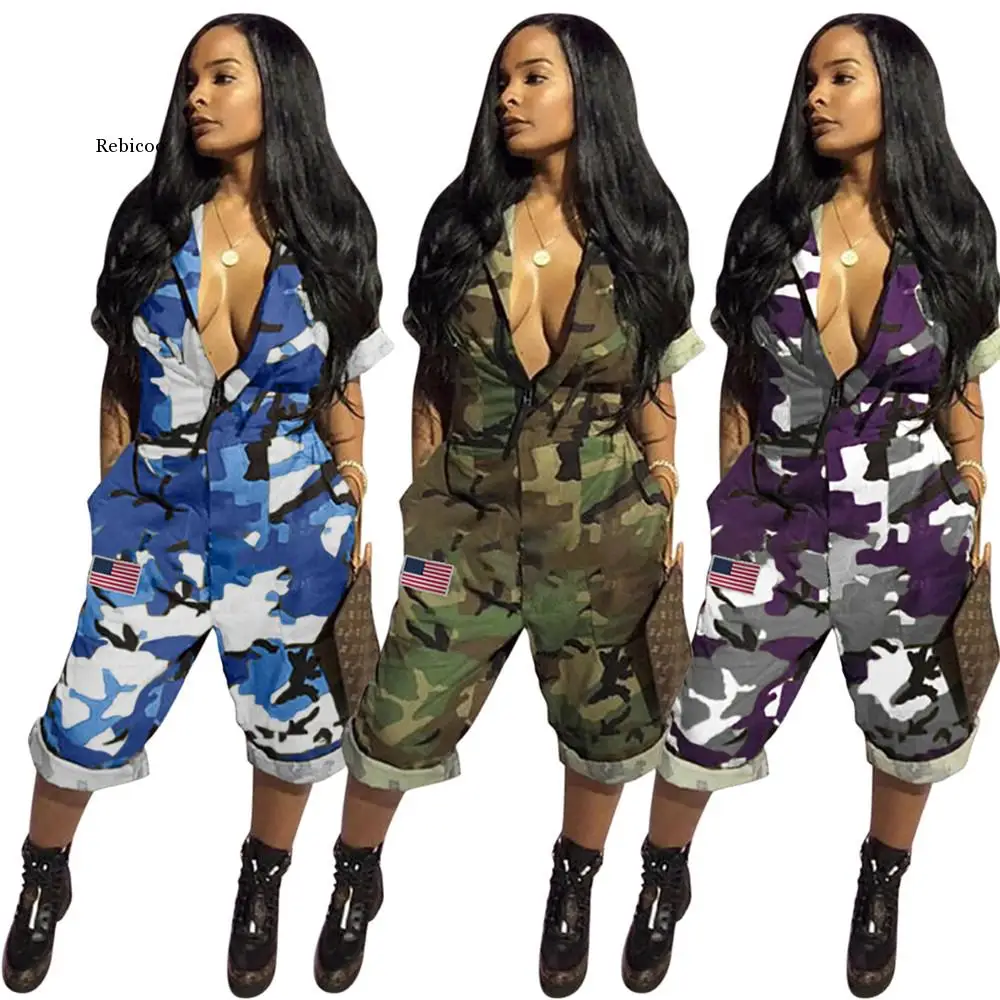 Camouflage Jumpsuit Women Fashion Short Sleeve Flag Romper Wide Leg Pants Loose Camo Cuffs Overalls Outfits Female
Camouflage Jumpsuit Women Fashion Short Sleeve Flag Romper Wide Leg Pants Loose Camo Cuffs Overalls Outfits Female