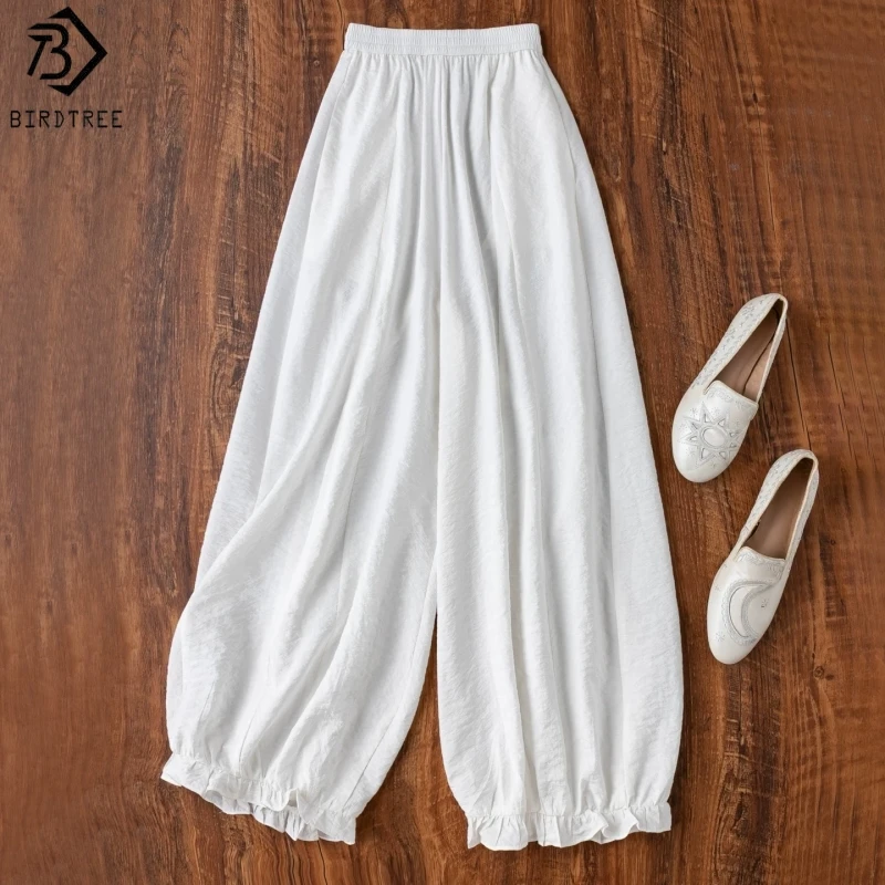 Birdtree, 78% Silk 22% Nylon White Lantern Pants, Women's Dry Silk Ruffle Hem Trousers, Elastic Waist, 2026 Summer New P65534JF
Birdtree, 78% Silk 22% Nylon White Lantern Pants, Women's Dry Silk Ruffle Hem Trousers, Elastic Waist, 2026 Summer New P65534JF