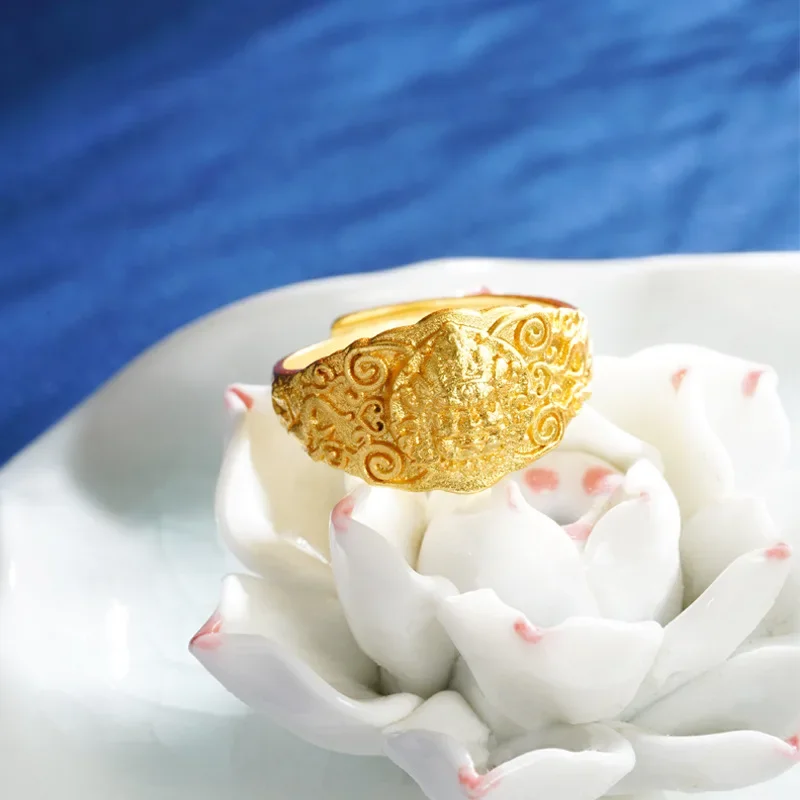 Luxury 24K 9999 Pure Gold real gold Open adjustable ring men's national style three-dimensional silk
Luxury 24K 9999 Pure Gold real gold Open adjustable ring men's national style three-dimensional silk