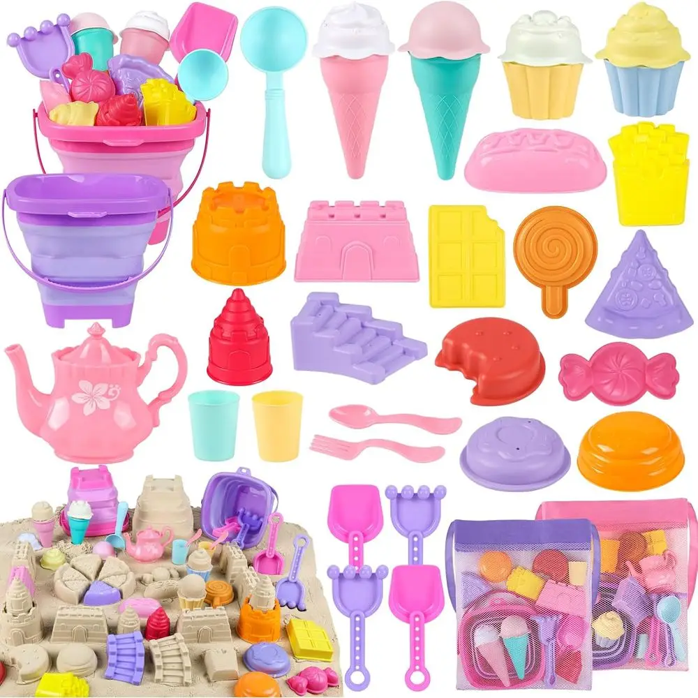 Collapsible Beach Toys Set for Toddlers: Sand Bucket, Shovels, Ice Cream Tea Set, Travel Sand Toys with Mesh Bag, Suitable for A
Collapsible Beach Toys Set for Toddlers: Sand Bucket, Shovels, Ice Cream Tea Set, Travel Sand Toys with Mesh Bag, Suitable for A