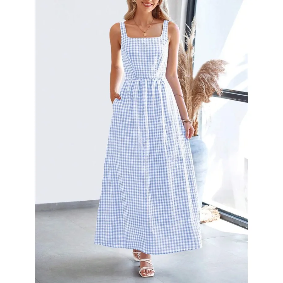 【New style】Women's Summer Long Skirt With Waist Waist And Thin Shoulders Plaid Square Collar A-Line Pleats Casual Holiday Sundr
【New style】Women's Summer Long Skirt With Waist Waist And Thin Shoulders Plaid Square Collar A-Line Pleats Casual Holiday Sundr