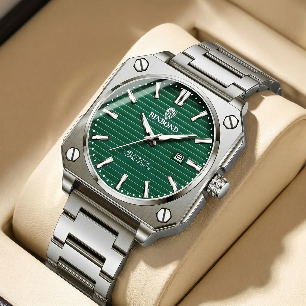 1pc Fashion Square Case Watch Green Striped Dial Metal Band Date Function Casual Daily Wristwatch Trendy Modern Timepiec
1pc Fashion Square Case Watch Green Striped Dial Metal Band Date Function Casual Daily Wristwatch Trendy Modern Timepiec