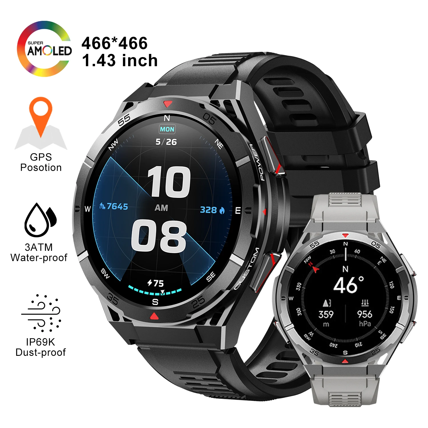 GPS Smart Watch For Men 1.43" AMOLED HD Screen Compass Make/Receive Phone Call Health Monitoring 480mAh Battery Women Smartwatch
GPS Smart Watch For Men 1.43" AMOLED HD Screen Compass Make/Receive Phone Call Health Monitoring 480mAh Battery Women Smartwatch