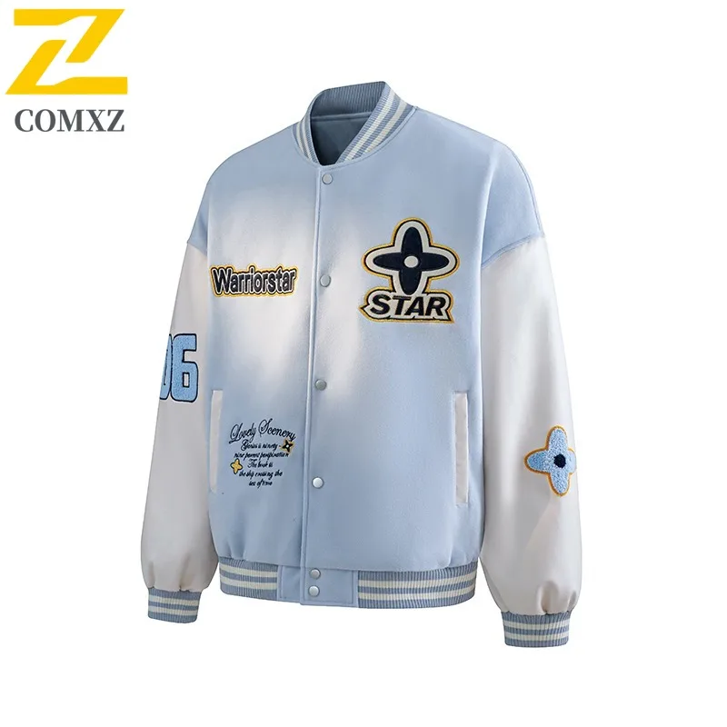 COMXZ Autumn New Embroidered American Classic Baseball Jacket Color Block PU Sleeve Couple Jacket sports lightweight windbreaker
COMXZ Autumn New Embroidered American Classic Baseball Jacket Color Block PU Sleeve Couple Jacket sports lightweight windbreaker
