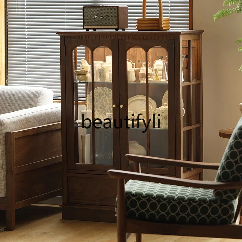 Black walnut display cabinet retro style solid wood log wine cabinet with lamp side cabinet
Black walnut display cabinet retro style solid wood log wine cabinet with lamp side cabinet