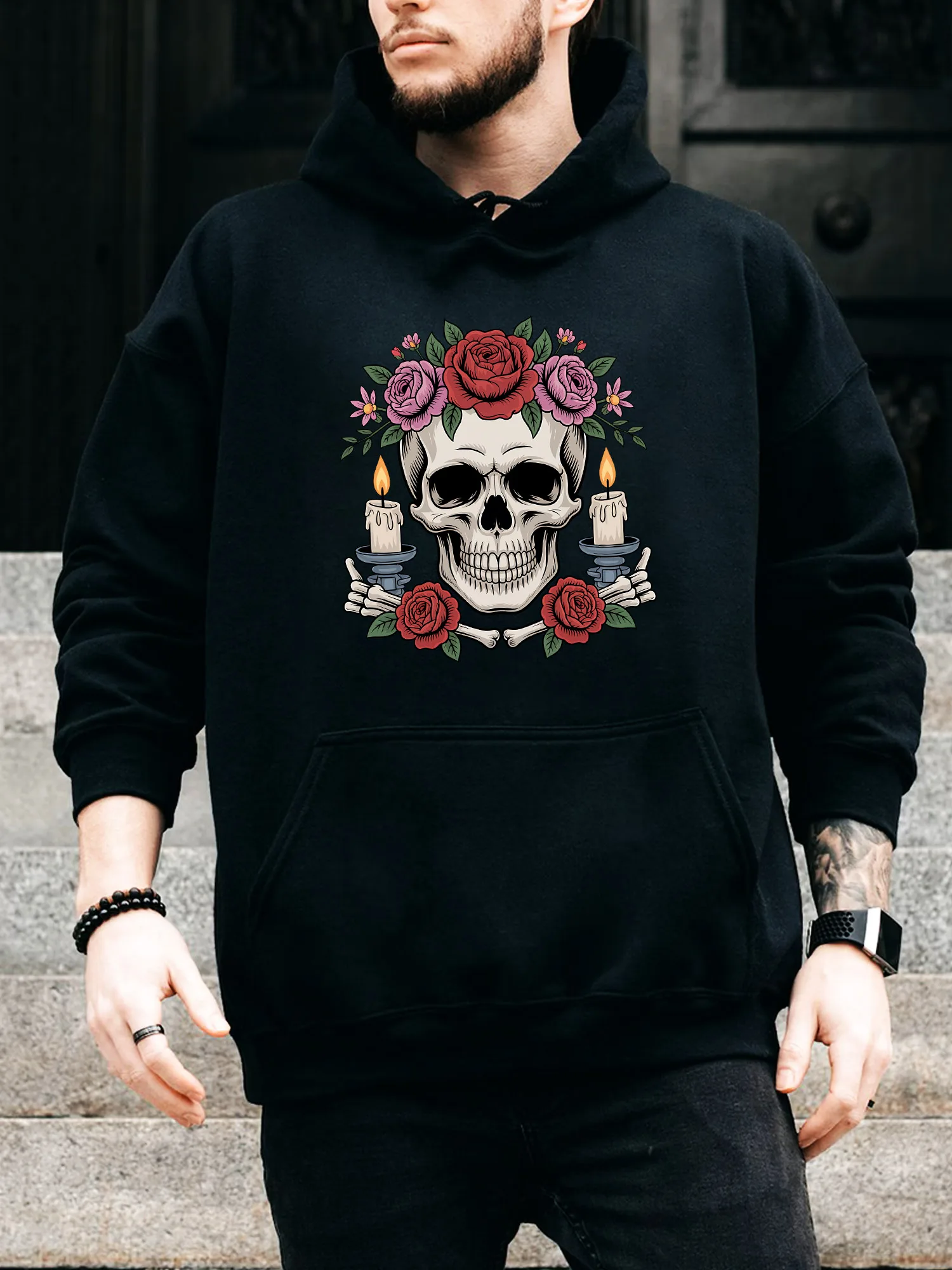 Мужская толстовка с капюшоном на шнурке с цветочным черепом и свечами — повседневный удобный черный пуловер, осенне-зимняя толстовка с капюшоном
Мужская толстовка с капюшоном на шнурке с цветочным черепом и свечами — повседневный удобный черный пуловер, осенне-зимняя толстовка с капюшоном