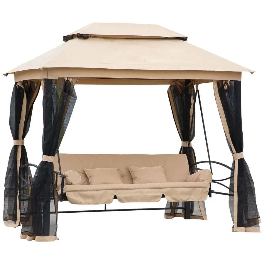 3-Seat Patio Swing Chair Outdoor Gazebo Swing with Double Tier Canopy Mesh Sidewalls Cushioned Seat and Pillows Beige
3-Seat Patio Swing Chair Outdoor Gazebo Swing with Double Tier Canopy Mesh Sidewalls Cushioned Seat and Pillows Beige