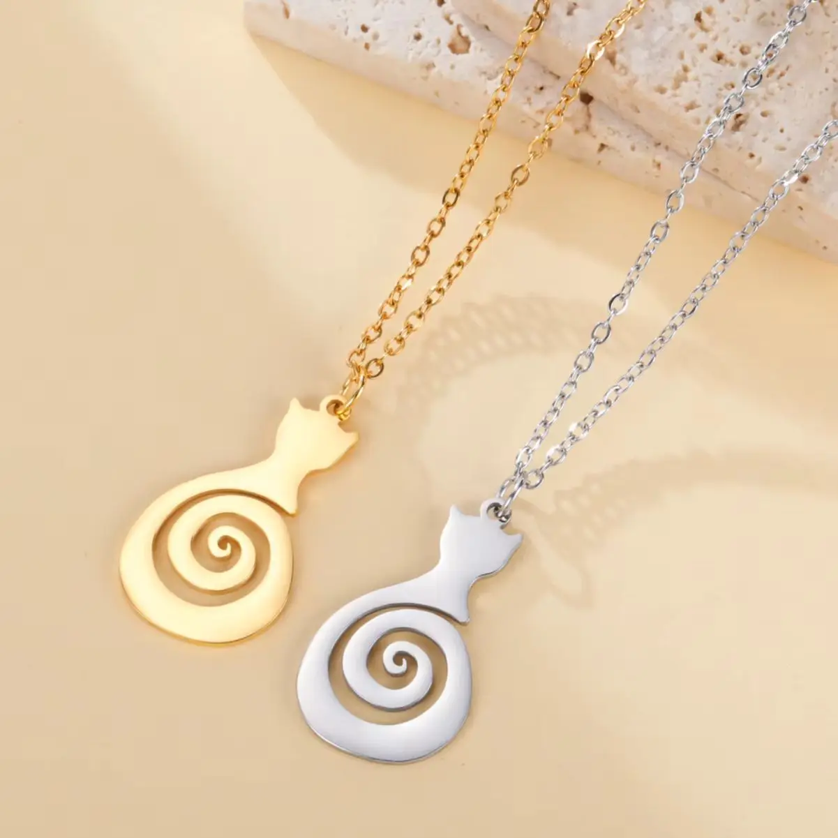 Cute Cat Kitten Swirl Spiral Tail Necklace for Women Stainless Steel Pendant Necklace Jewelry Birthday Gifts Trendy Wholesale
Cute Cat Kitten Swirl Spiral Tail Necklace for Women Stainless Steel Pendant Necklace Jewelry Birthday Gifts Trendy Wholesale