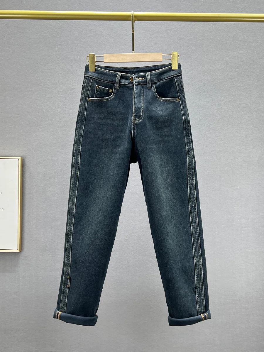 Женские утепленные джинсы с высокой талией на флисовой подкладке, свободные, облегающие, в стиле Hong Kong Sle Dad Pants, из хлопка с эластаном
Женские утепленные джинсы с высокой талией на флисовой подкладке, свободные, облегающие, в стиле Hong Kong Sle Dad Pants, из хлопка с эластаном