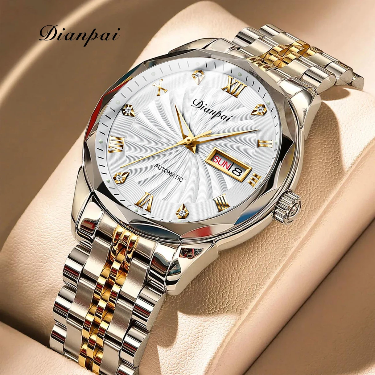 Dianpai automatic mechanical watch stainless steel strap date display luxury men's watch luminous waterproof father's day gift
Dianpai automatic mechanical watch stainless steel strap date display luxury men's watch luminous waterproof father's day gift
