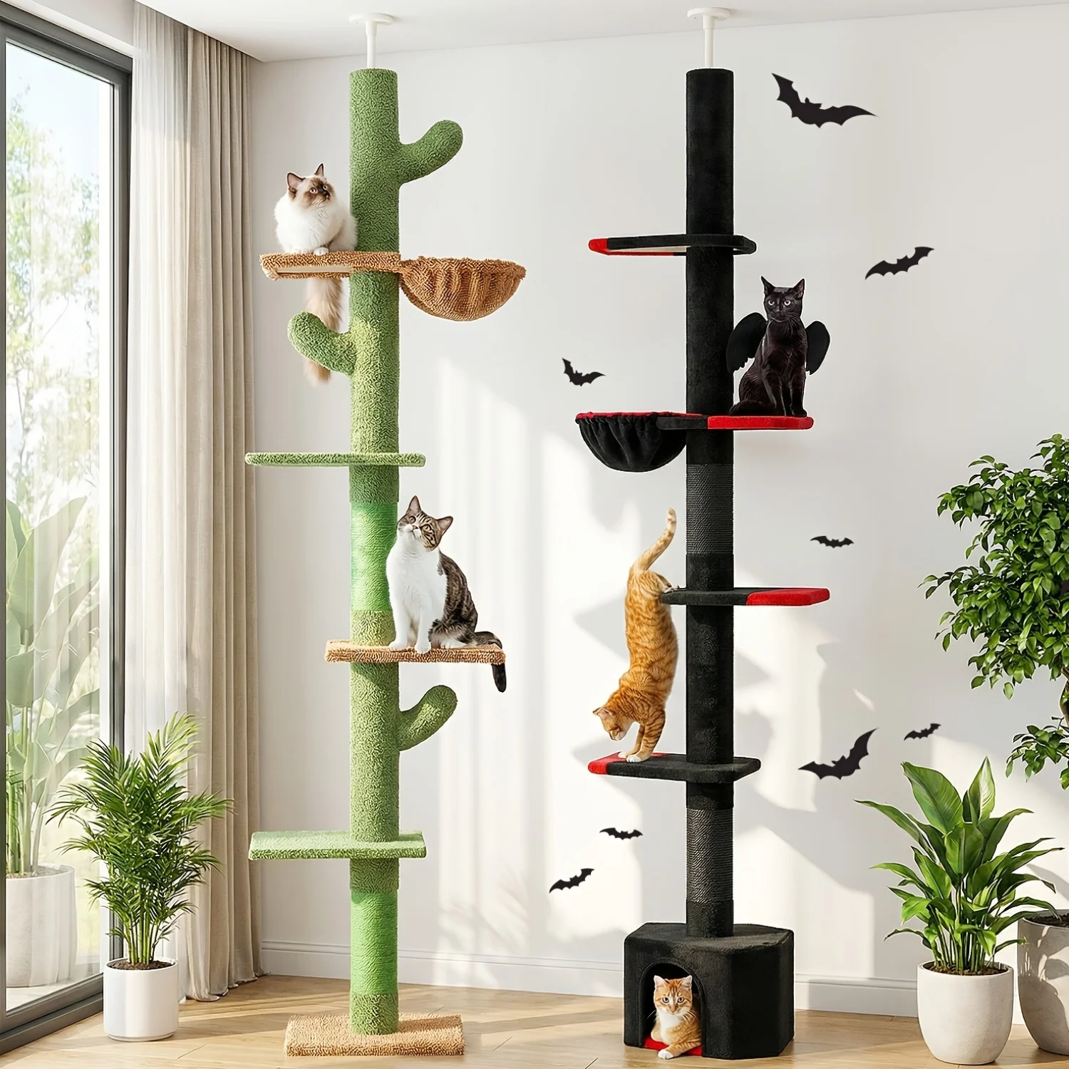 90-107" Floor to Ceiling Cat Tree Tower 4 Tier Tall Cat Climbing Posts Adjustable, Gray, Black, Khaki
90-107" Floor to Ceiling Cat Tree Tower 4 Tier Tall Cat Climbing Posts Adjustable, Gray, Black, Khaki