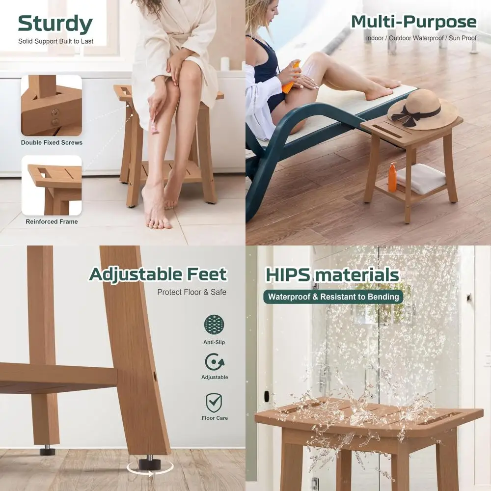 Shower Bench with Storage Shelf and Adjustable Legs, Suitable for Indoor or Outdoor, Teak Brown
Shower Bench with Storage Shelf and Adjustable Legs, Suitable for Indoor or Outdoor, Teak Brown
