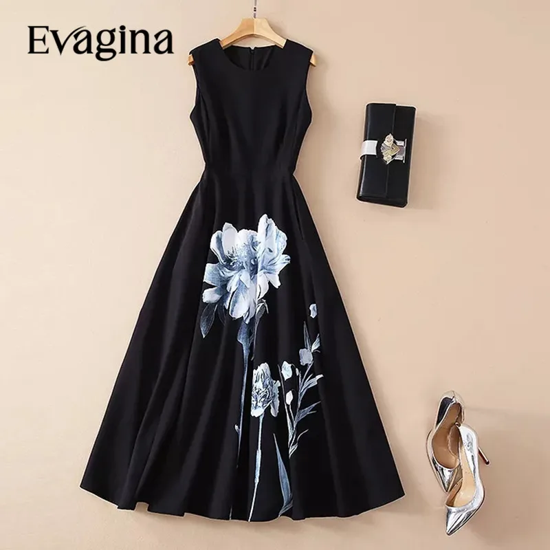 Evagina New Fashion Runway Designer Women's Summer Fashion Round Neck Sleeveless Printed A-Word Black Dress
Evagina New Fashion Runway Designer Women's Summer Fashion Round Neck Sleeveless Printed A-Word Black Dress