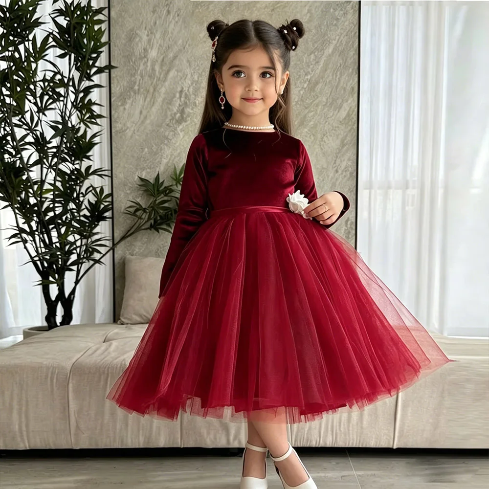 Burgundy Princess Dress Puffy Flower Girl Dresses Velour Dress For Girls O-neck A-line Birthday Dress Bow Cute Kids' Dresses
Burgundy Princess Dress Puffy Flower Girl Dresses Velour Dress For Girls O-neck A-line Birthday Dress Bow Cute Kids' Dresses