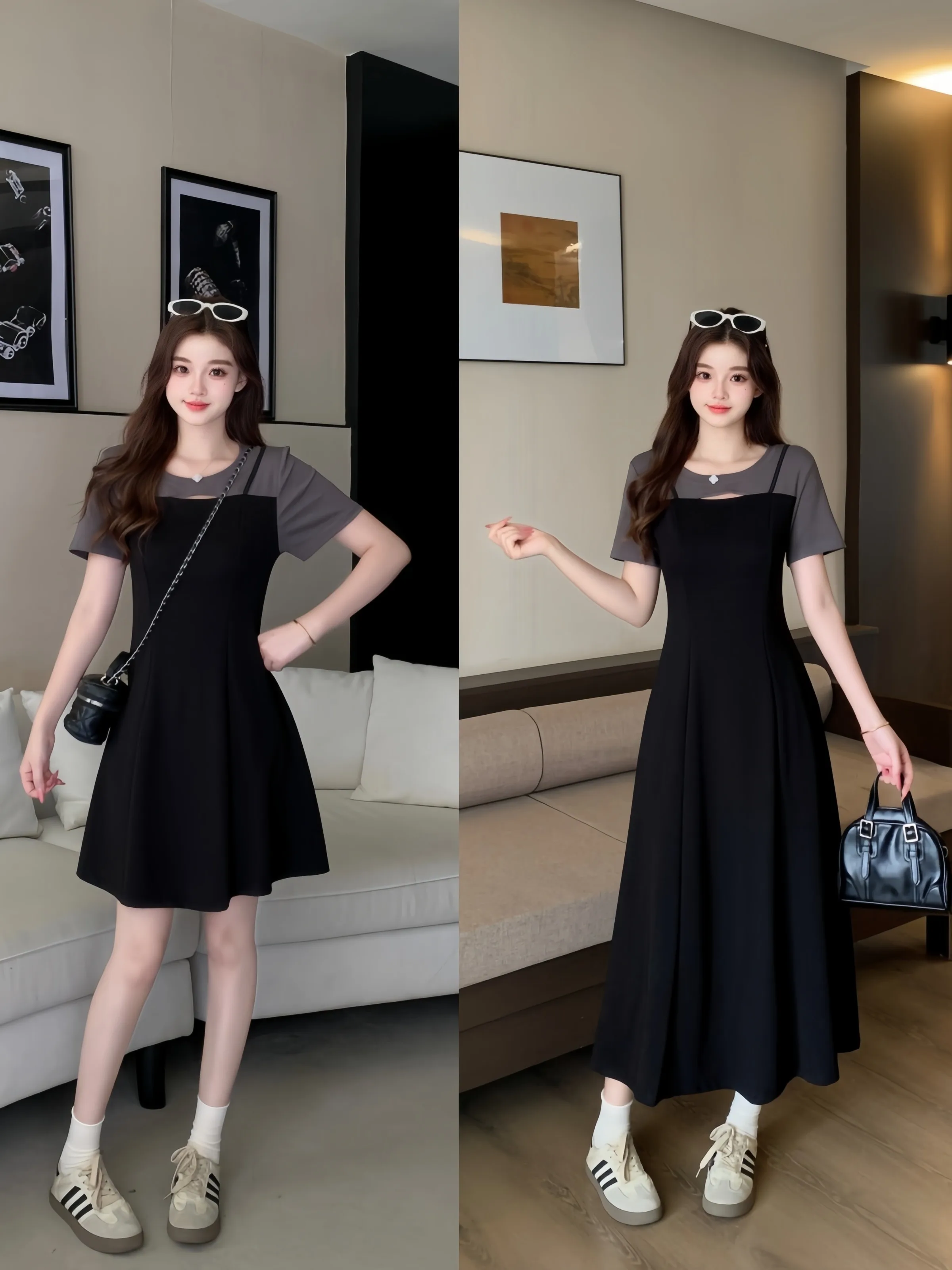 plus Size Summer Splice Fake Two-Piece Dress Fashionable A-Line Skirt Breathable Short Sleeve round Neck Casual Korean Style
plus Size Summer Splice Fake Two-Piece Dress Fashionable A-Line Skirt Breathable Short Sleeve round Neck Casual Korean Style