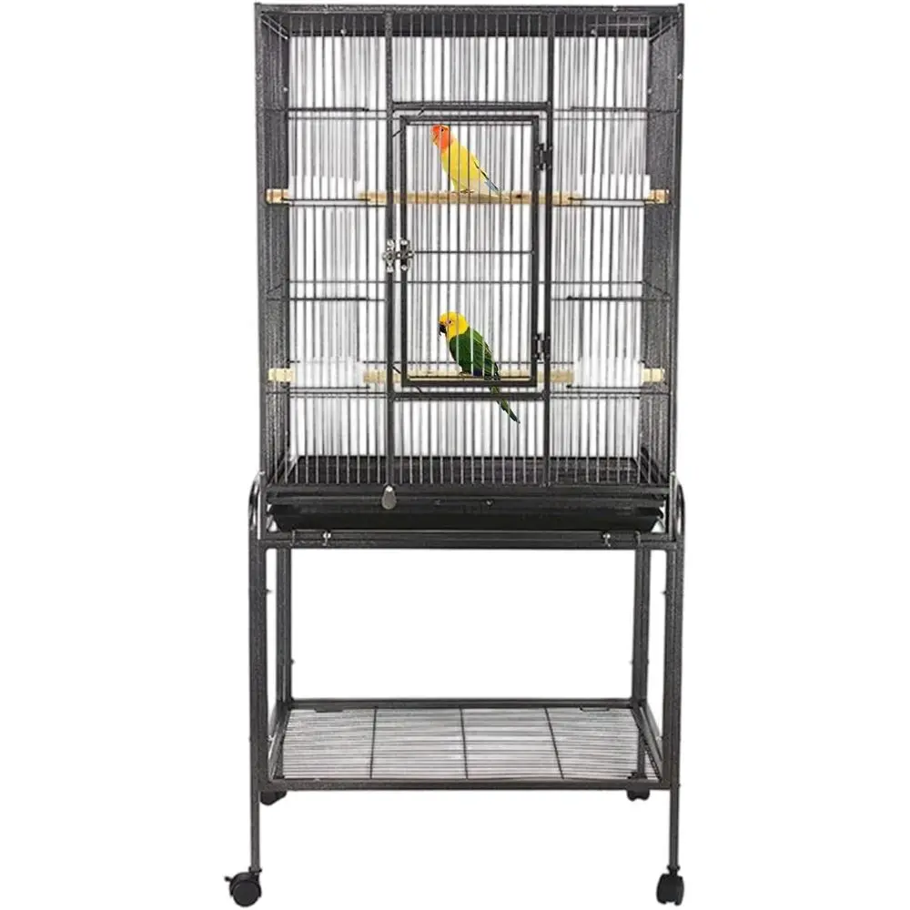 53 Inch Bird Cage with Wooden Perches, Standing Wrought Iron Birdcage with Wheels, Large Parrot Cage Bird Cages with Slide-Out T
53 Inch Bird Cage with Wooden Perches, Standing Wrought Iron Birdcage with Wheels, Large Parrot Cage Bird Cages with Slide-Out T
