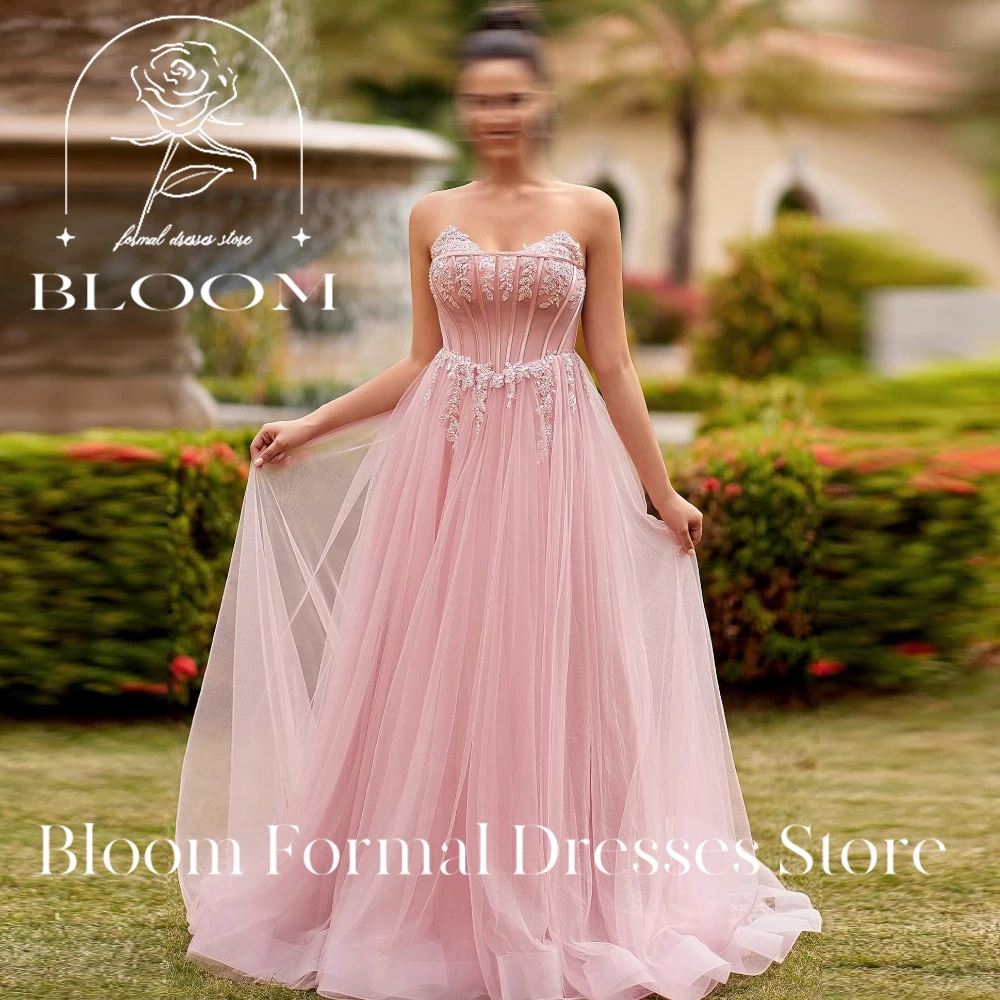 Bloom Customized Strapless Sweetheart Neckline Embroidered Beaded Corset Tulle A Line Long Train Blush Pink Formal Prom Dress
Bloom Customized Strapless Sweetheart Neckline Embroidered Beaded Corset Tulle A Line Long Train Blush Pink Formal Prom Dress