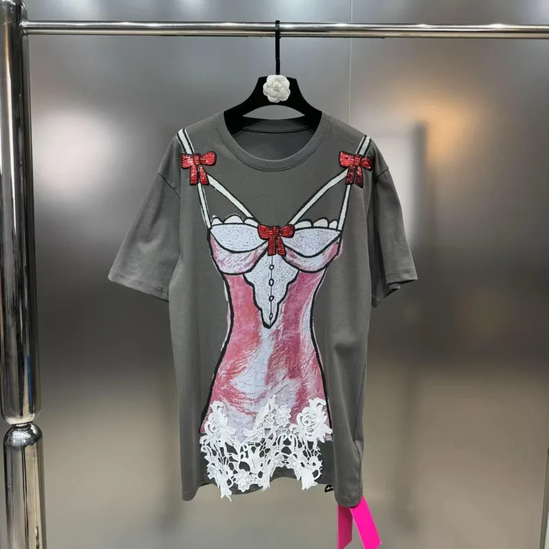 BORVEMAYS Sequins Lace Patchwork T-shirt Personality O Neck Short Sleeve Printing Loose Summer New 2024 Tops Women WZ8200
BORVEMAYS Sequins Lace Patchwork T-shirt Personality O Neck Short Sleeve Printing Loose Summer New 2024 Tops Women WZ8200