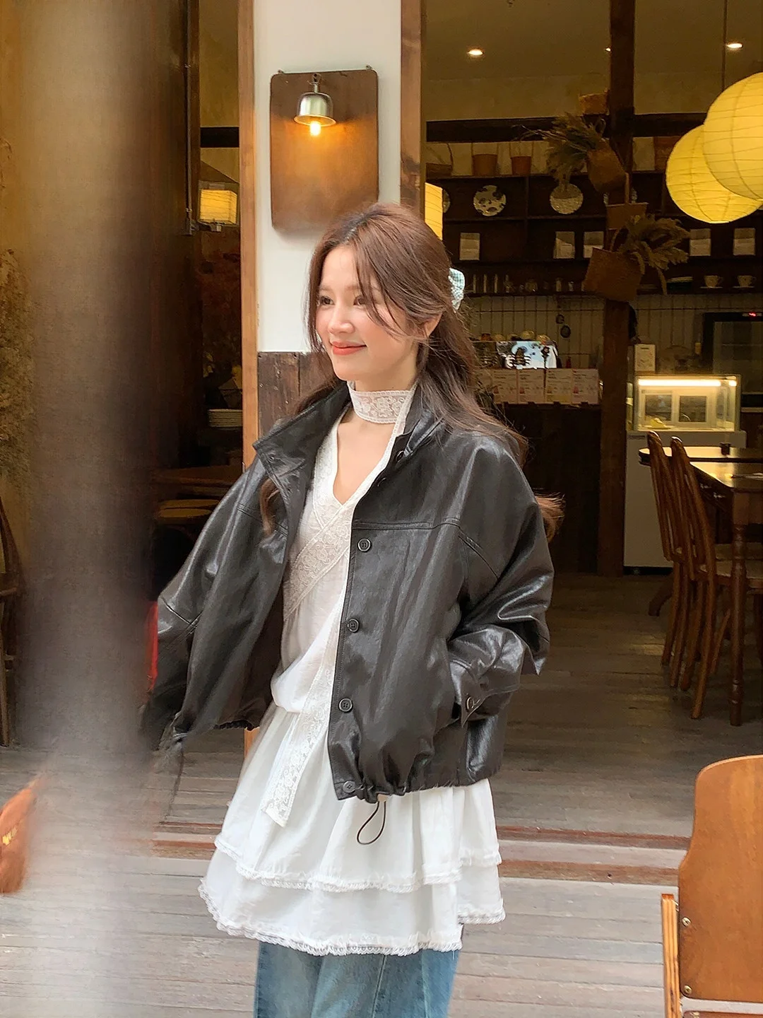 Loose Casual Biker Sle Leather Jaet Women's Vintage Stand Collar PU Leather Spring Top Korean Sle Slimming Outerwear
Loose Casual Biker Sle Leather Jaet Women's Vintage Stand Collar PU Leather Spring Top Korean Sle Slimming Outerwear