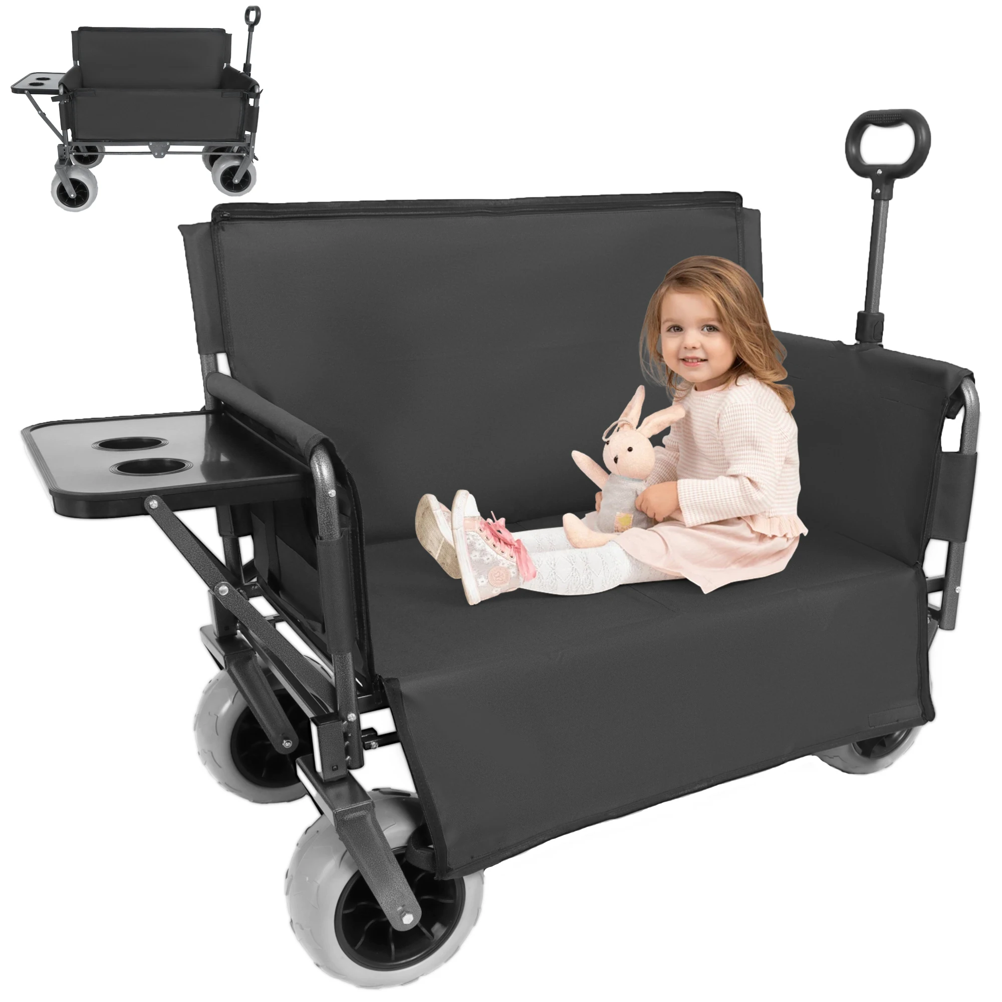Collapsible Wagon Cart with Bench Seat with Rear-Mounted Folding Tabletop, 500lbs Capacity for Camping, Beach and Garden
Collapsible Wagon Cart with Bench Seat with Rear-Mounted Folding Tabletop, 500lbs Capacity for Camping, Beach and Garden