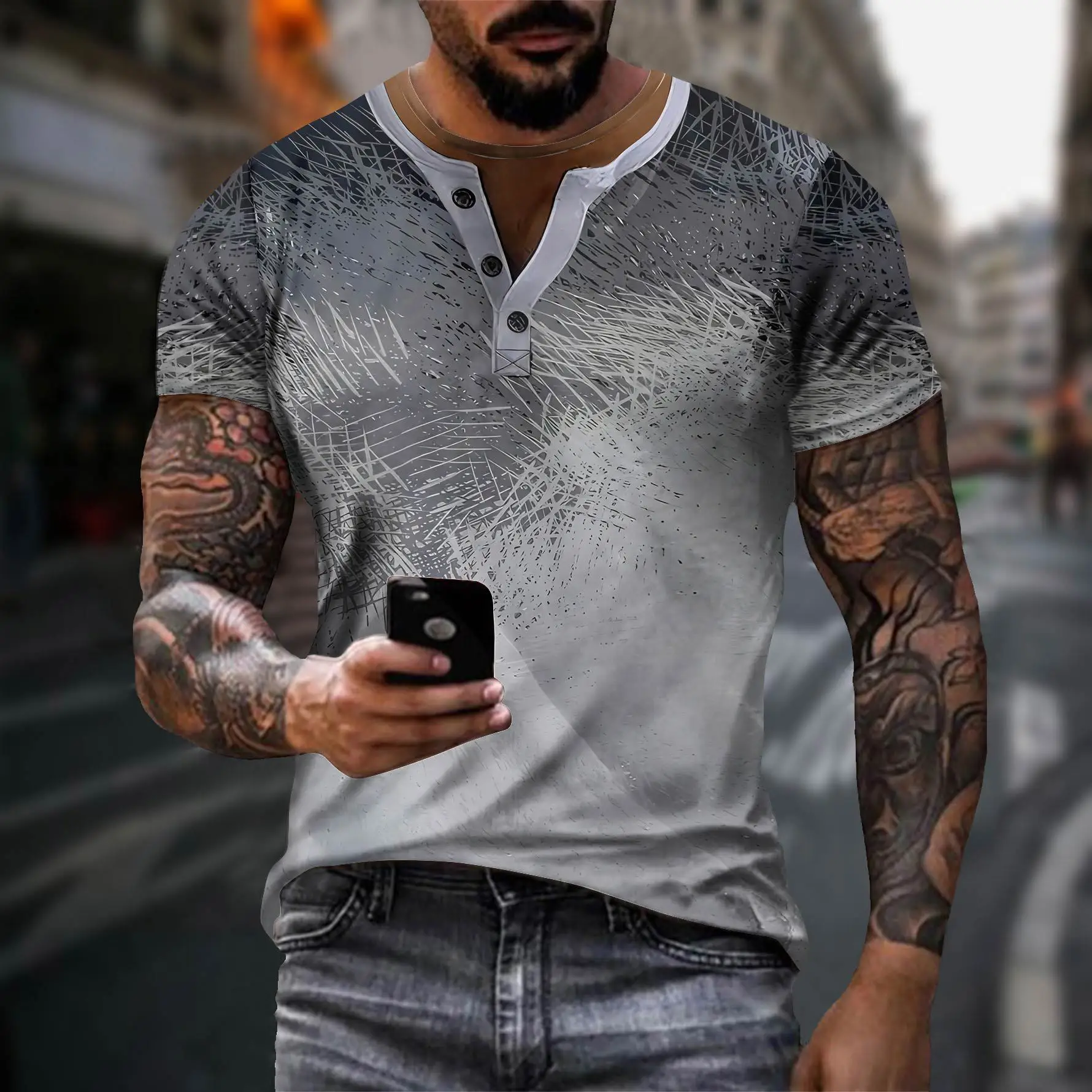 Street style personalized men's clothing casual T-shirt 3D printed creative pattern short sleeved loose round neck top for men
Street style personalized men's clothing casual T-shirt 3D printed creative pattern short sleeved loose round neck top for men