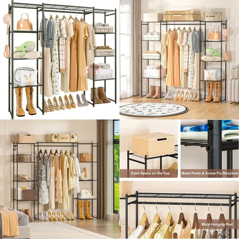Space-Saving Metal Wardrobe Rack with 8 Shelves and 1 Hanging Bar, 63x63x12, Black
Space-Saving Metal Wardrobe Rack with 8 Shelves and 1 Hanging Bar, 63x63x12, Black